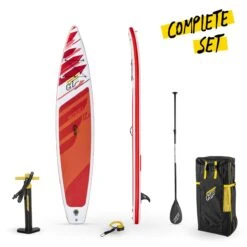 Bestway HydroFrorceFastblast Tech - 12’6ft SUP Inflatable Stand Up Paddle Board -Outdoor Tent Shop bw65343 callout 1 red sup inflatable stand up paddle board