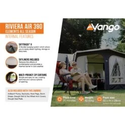 Vango Riviera Air Awning 390 Elements TC Package With Free Tall Annex Elements TC - Riviera, Caravan Awning Side Canopy And CP225 - Breathable Fitted Carpet - Riviera 390 -Outdoor Tent Shop riviera air 390 elements tc 2