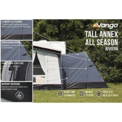 Vango Riviera Air Awning 390 Elements TC Package With Free Tall Annex Elements TC - Riviera, Caravan Awning Side Canopy And CP225 - Breathable Fitted Carpet - Riviera 390 -Outdoor Tent Shop tall annex elements tc riviera 2